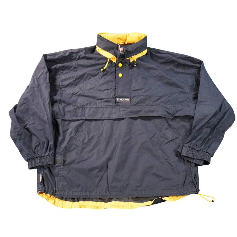 Vintage Chaps Ralph Lauren Anorak Jacket Mens XL Navy Blue Yellow Pullover